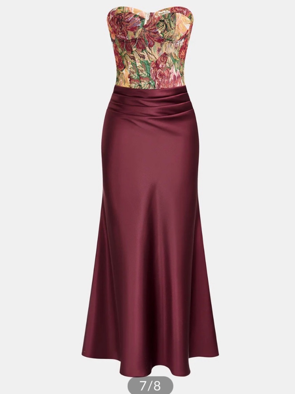 Commense Floral Corset Satin Maxi Dress with Skirt Panel